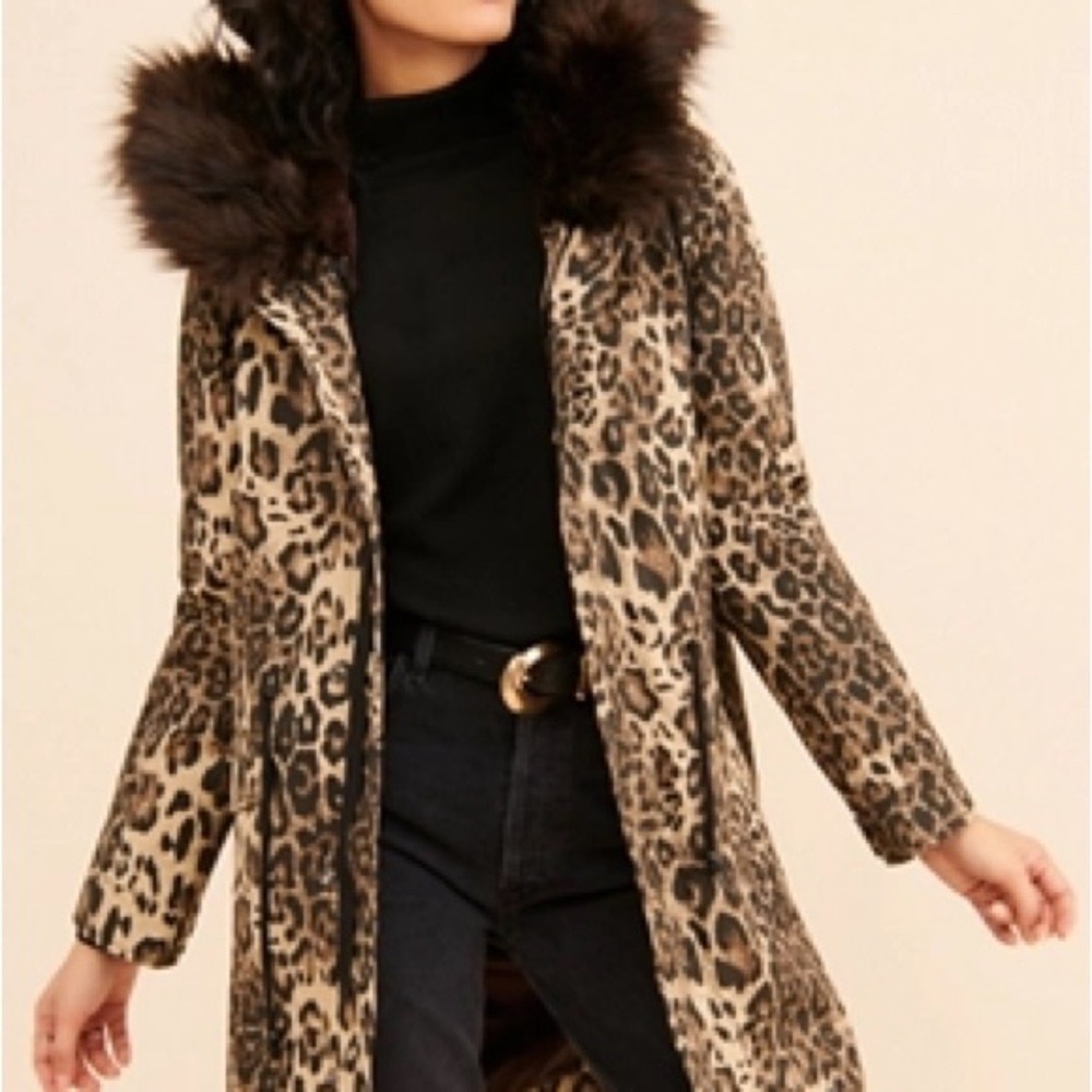 Anthropologie Avec Les Filles Leopard Faux Fur 3-in-1 Hooded Coat Jacket M NWT